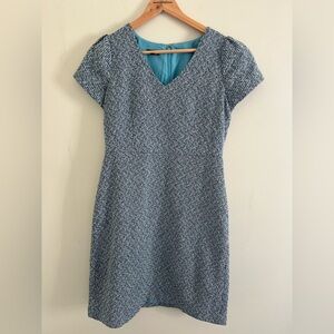 Talbots Blue Tweed Sheath Dress Size 6 Classic Career Preppy Lined Short Sleeve